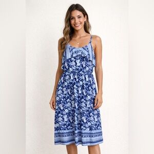 Absolutely Famous Blue and White Floral Midi Dress